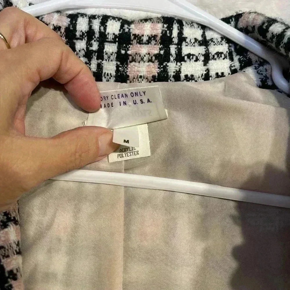 Pastel Pink Black Plaid Beaded Pearl Office Blazer Blouse Floral Dress Barn Med. - Picture 11 of 12